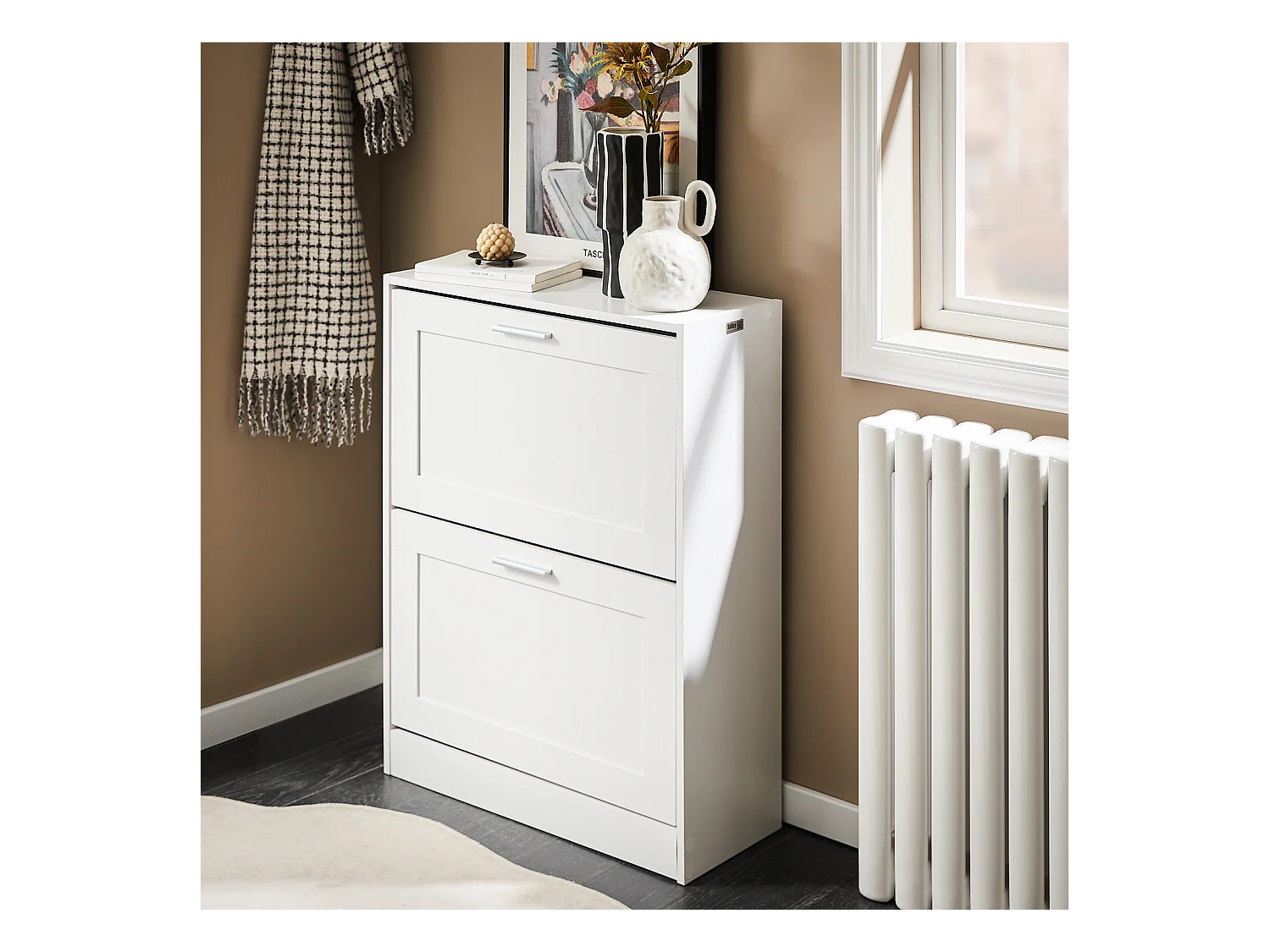 Nowoczesna szafka na buty z 2 skrzydłami, biała, 60x25x80cm, FSR137-W