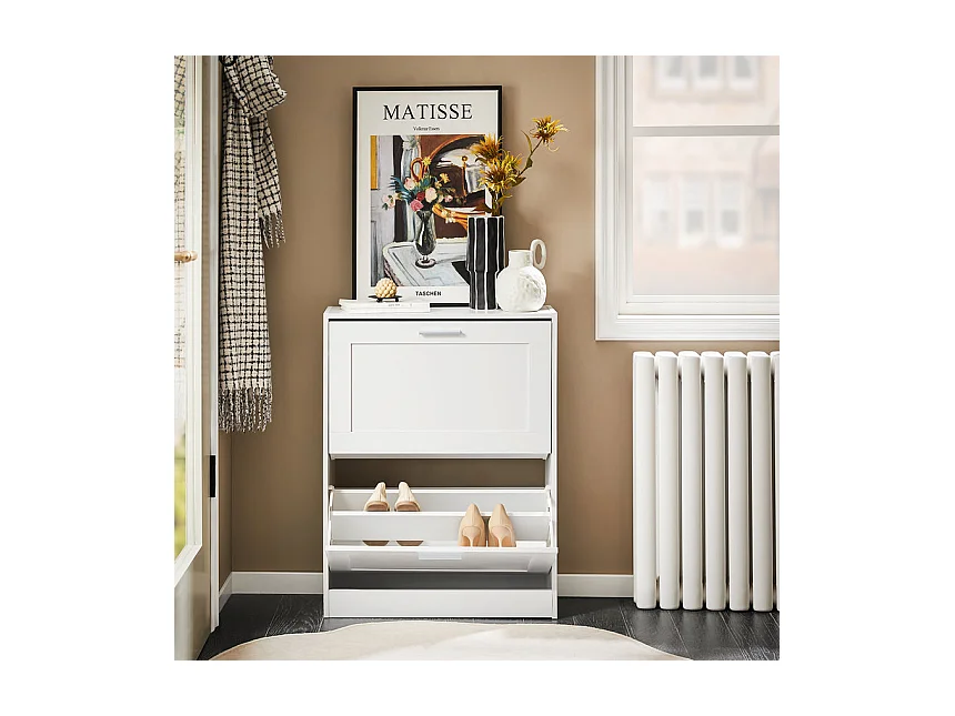 Nowoczesna szafka na buty z 2 skrzydłami, biała, 60x25x80cm, FSR137-W