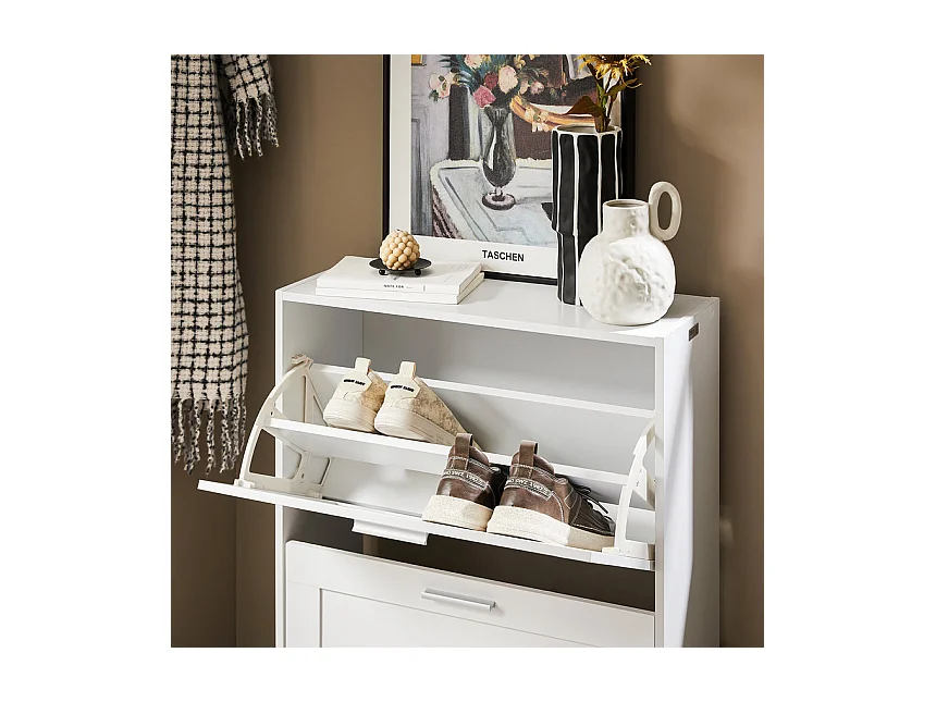 Nowoczesna szafka na buty z 2 skrzydłami, biała, 60x25x80cm, FSR137-W