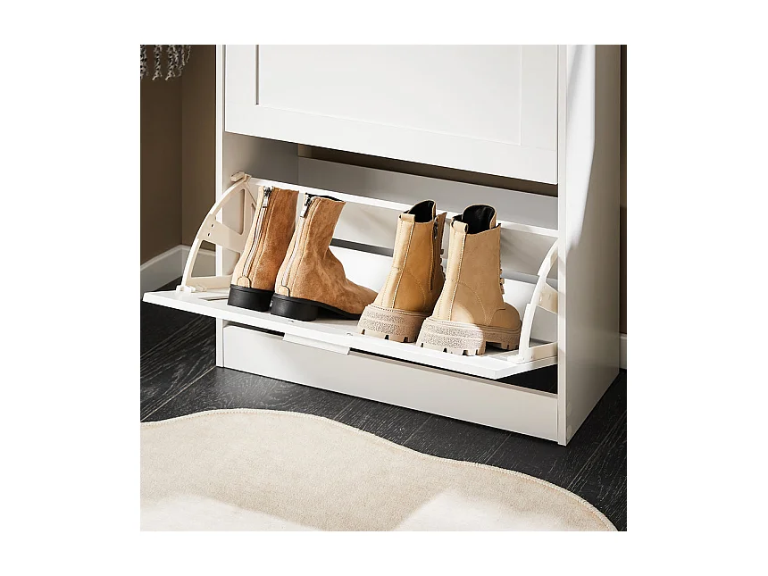Nowoczesna szafka na buty z 2 skrzydłami, biała, 60x25x80cm, FSR137-W