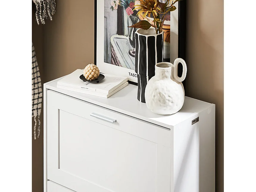 SoBuy FSR137-W Zapatero estrecho con 2 Solapas  60 x 25 x 80 cm Blanco