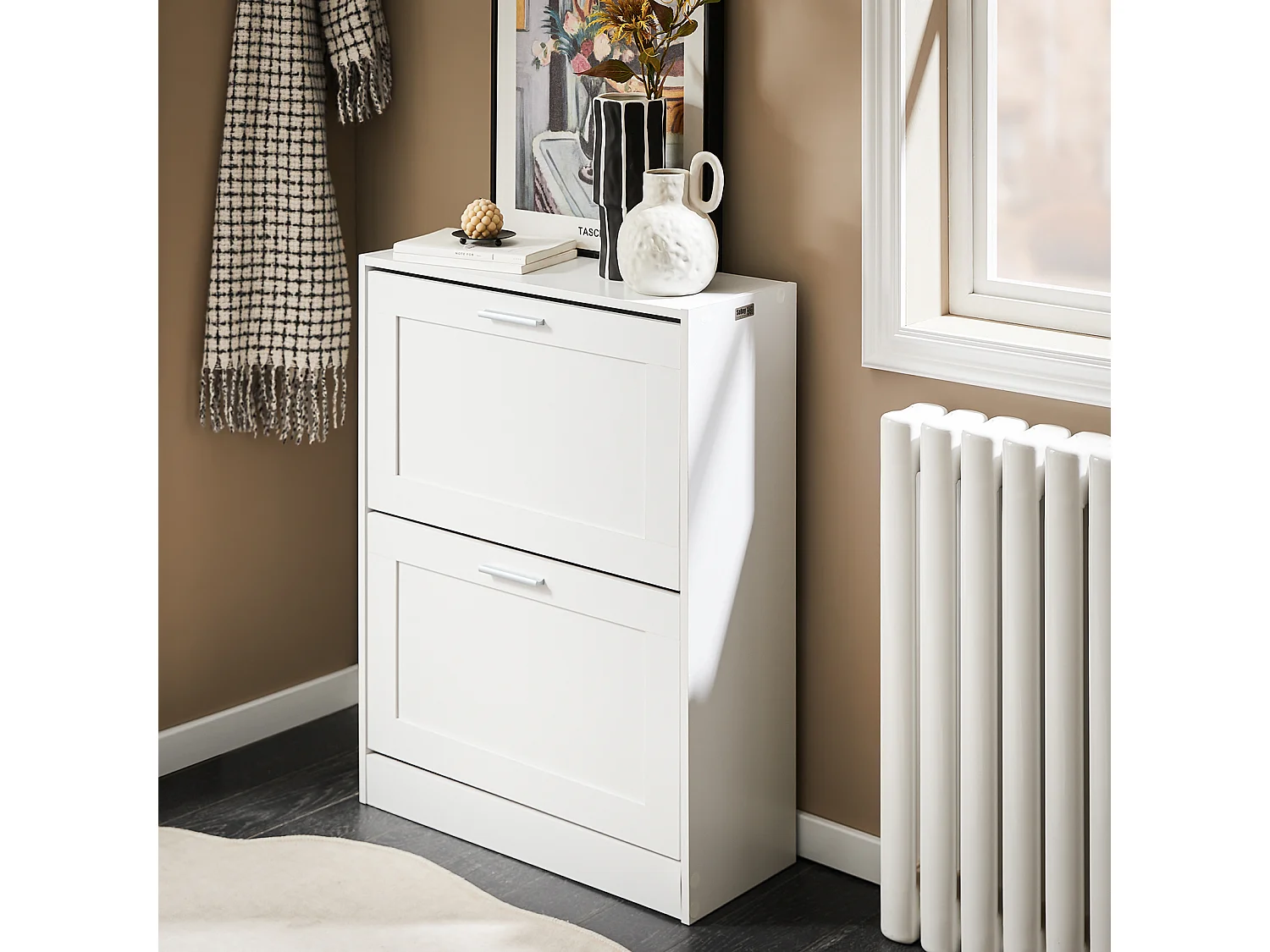 SoBuy FSR137-W Zapatero estrecho con 2 Solapas  60 x 25 x 80 cm Blanco