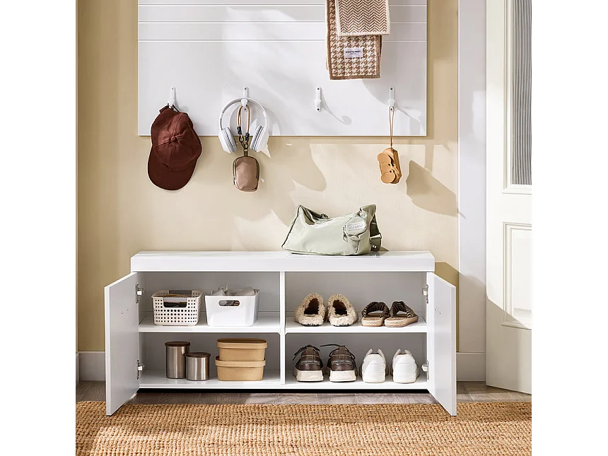 SoBuy Banc à Chaussures avec 2 Portes, Banc de Rangement, Meuble d'Entrée L100xP35xH45 cm, Blanc FSR178-W