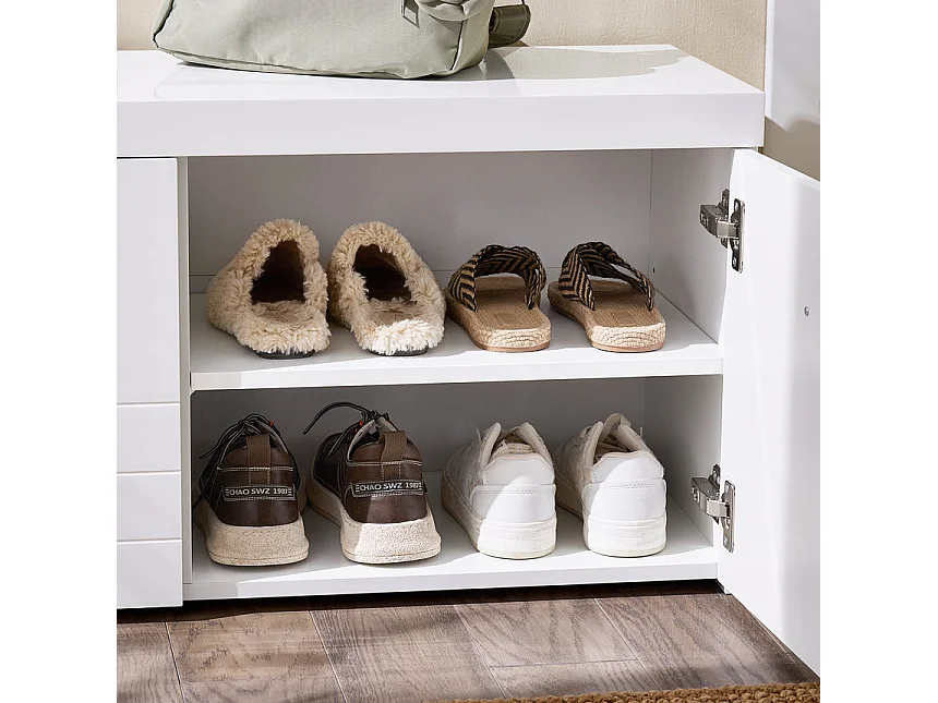 SoBuy Banc à Chaussures avec 2 Portes, Banc de Rangement, Meuble d'Entrée L100xP35xH45 cm, Blanc FSR178-W