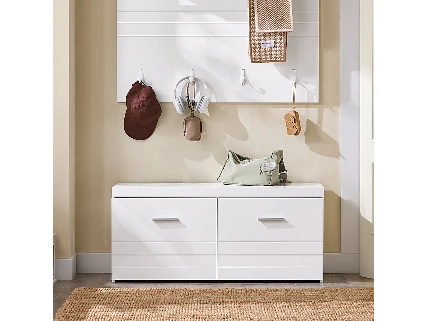 SoBuy Banc à Chaussures avec 2 Portes, Banc de Rangement, Meuble d'Entrée L100xP35xH45 cm, Blanc FSR178-W