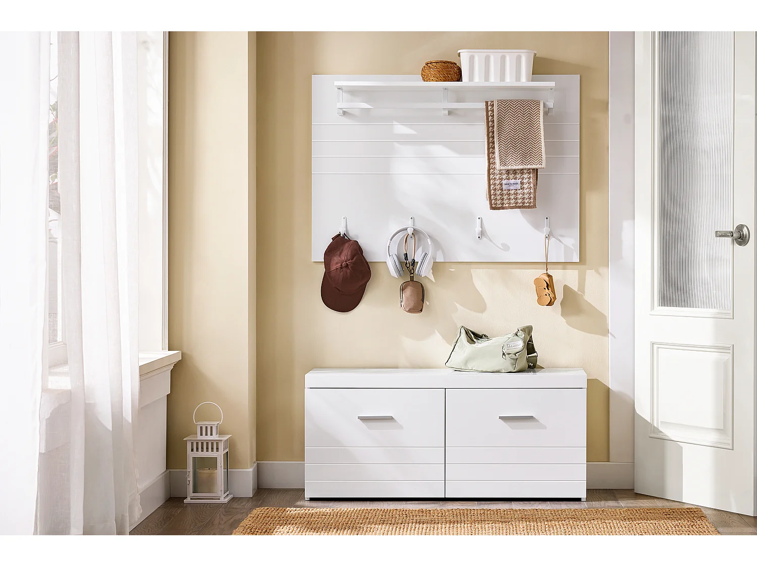 SoBuy Banc à Chaussures avec 2 Portes, Banc de Rangement, Meuble d'Entrée L100xP35xH45 cm, Blanc FSR178-W