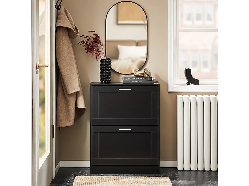 SoBuy Meuble à Chaussures avec 2 Abattants pour Entrée - L60xP25xH80 cm, Noir FSR137-SCH
