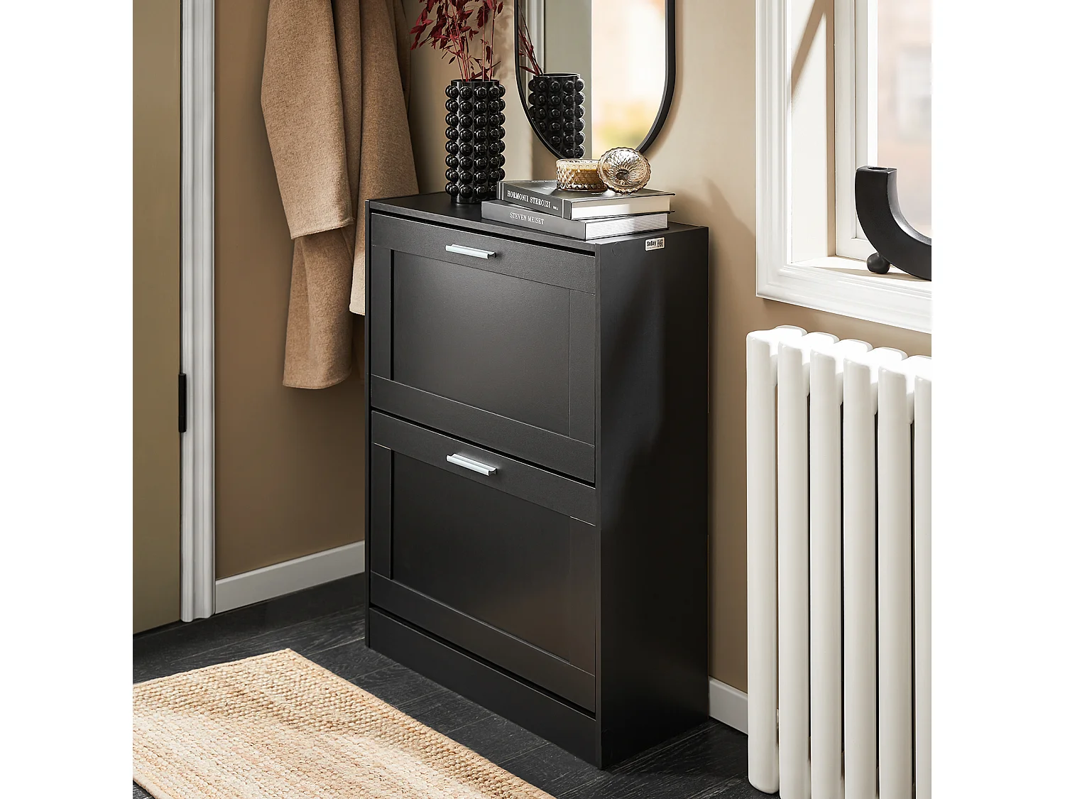 SoBuy Meuble à Chaussures avec 2 Abattants pour Entrée - L60xP25xH80 cm, Noir FSR137-SCH