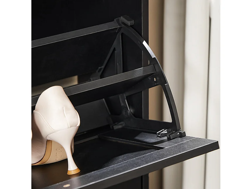 SoBuy Meuble à Chaussures avec 2 Abattants pour Entrée - L60xP25xH80 cm, Noir FSR137-SCH