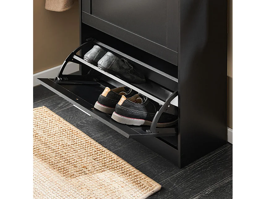 SoBuy Meuble à Chaussures avec 2 Abattants pour Entrée - L60xP25xH80 cm, Noir FSR137-SCH