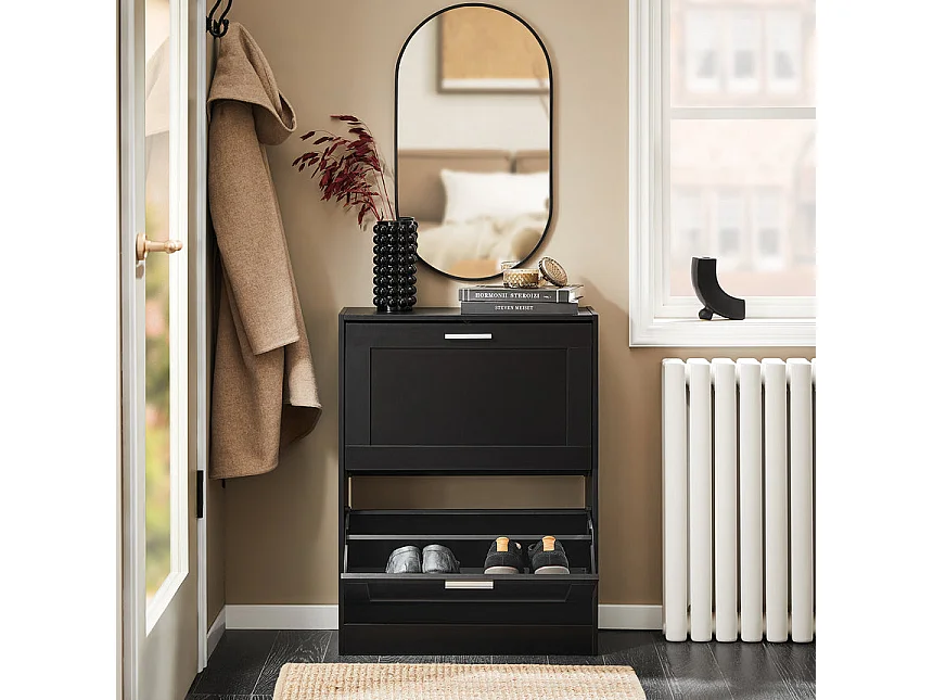 SoBuy Meuble à Chaussures avec 2 Abattants pour Entrée - L60xP25xH80 cm, Noir FSR137-SCH