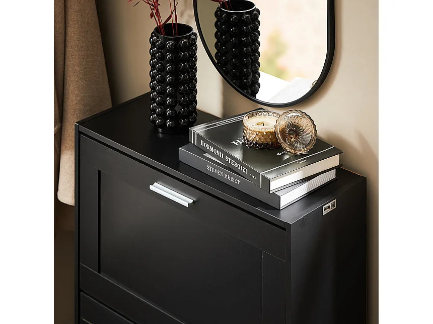 SoBuy Meuble à Chaussures avec 2 Abattants pour Entrée - L60xP25xH80 cm, Noir FSR137-SCH