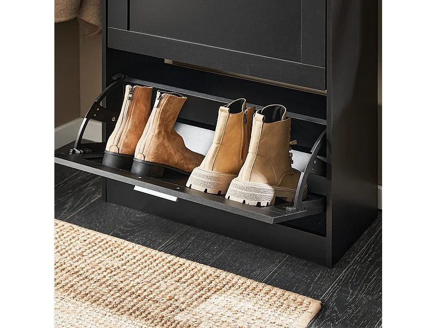 SoBuy Meuble à Chaussures avec 2 Abattants pour Entrée - L60xP25xH80 cm, Noir FSR137-SCH