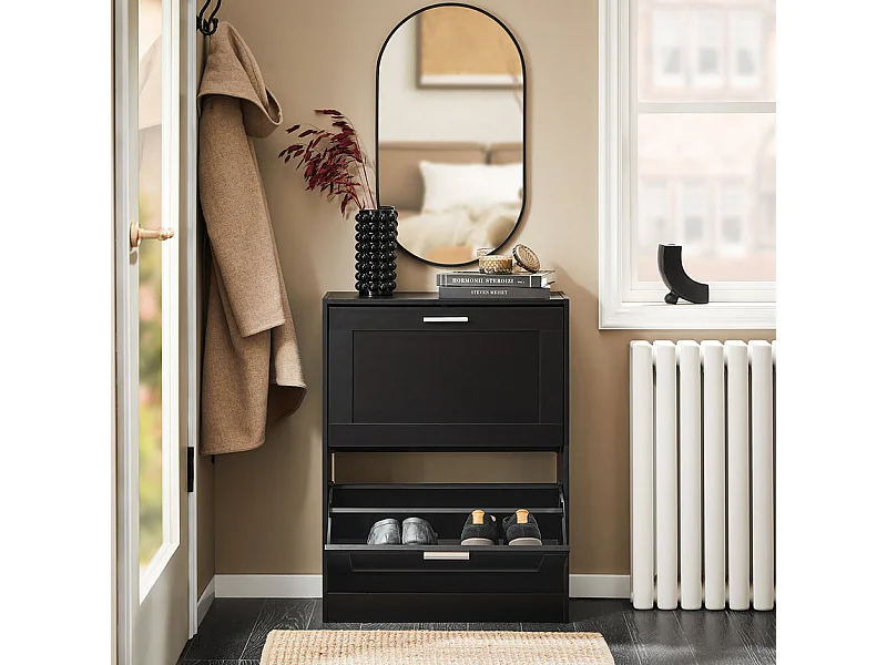 SoBuy Meuble à Chaussures avec 2 Abattants pour Entrée - L60xP25xH80 cm, Noir FSR137-SCH