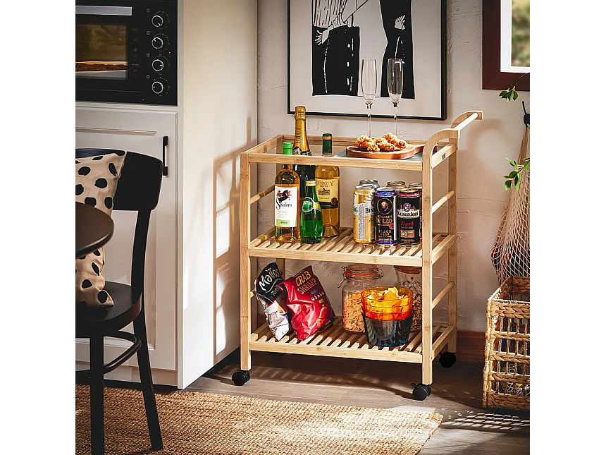 SoBuy SVW24-N Chariot de Service à Roulettes, Desserte de Cuisine Roulante,  Étagère de Cuisine, Meuble de Rangement à 3 Niveaux avec Poignée, pour Cuisine, Salle à