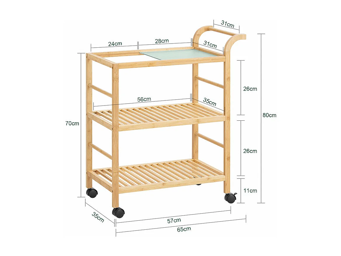 SoBuy SVW24-N Chariot de Service à Roulettes, Desserte de Cuisine Roulante,  Étagère de Cuisine, Meuble de Rangement à 3 Niveaux avec Poignée, pour Cuisine, Salle à