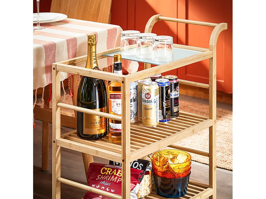 SoBuy SVW24-N Chariot de Service à Roulettes, Desserte de Cuisine Roulante,  Étagère de Cuisine, Meuble de Rangement à 3 Niveaux avec Poignée, pour Cuisine, Salle à