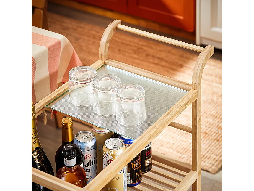 SoBuy SVW24-N Chariot de Service à Roulettes, Desserte de Cuisine Roulante,  Étagère de Cuisine, Meuble de Rangement à 3 Niveaux avec Poignée, pour Cuisine, Salle à