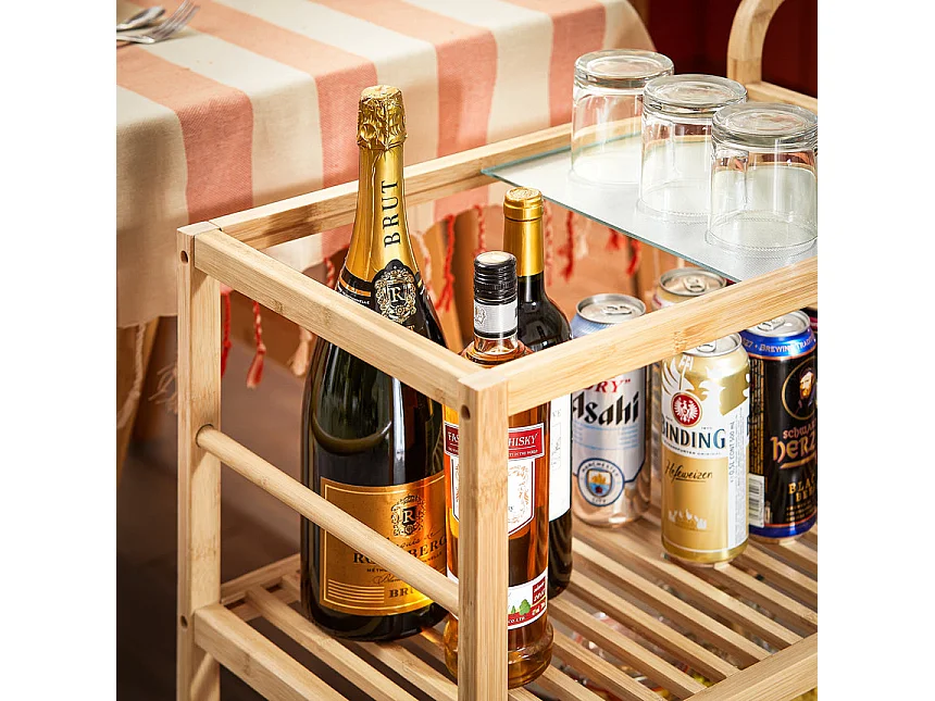 SoBuy SVW24-N Chariot de Service à Roulettes, Desserte de Cuisine Roulante,  Étagère de Cuisine, Meuble de Rangement à 3 Niveaux avec Poignée, pour Cuisine, Salle à