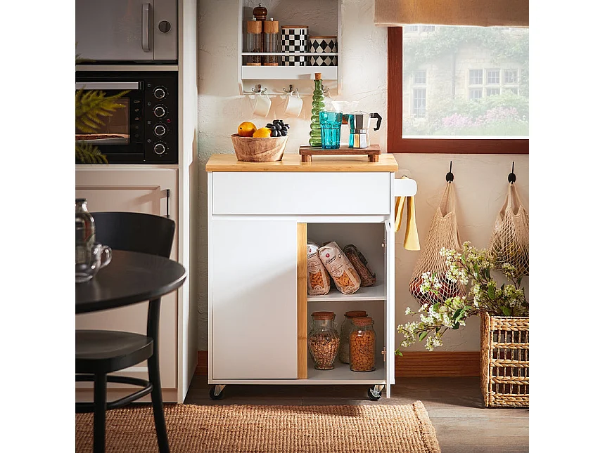 SoBuy FKW125-WN Desserte de Cuisine à roulettes îlot de Cuisine Chariot de Service avec 1 Tiroirs, 2 Portes, 4 étages à l'intérieur