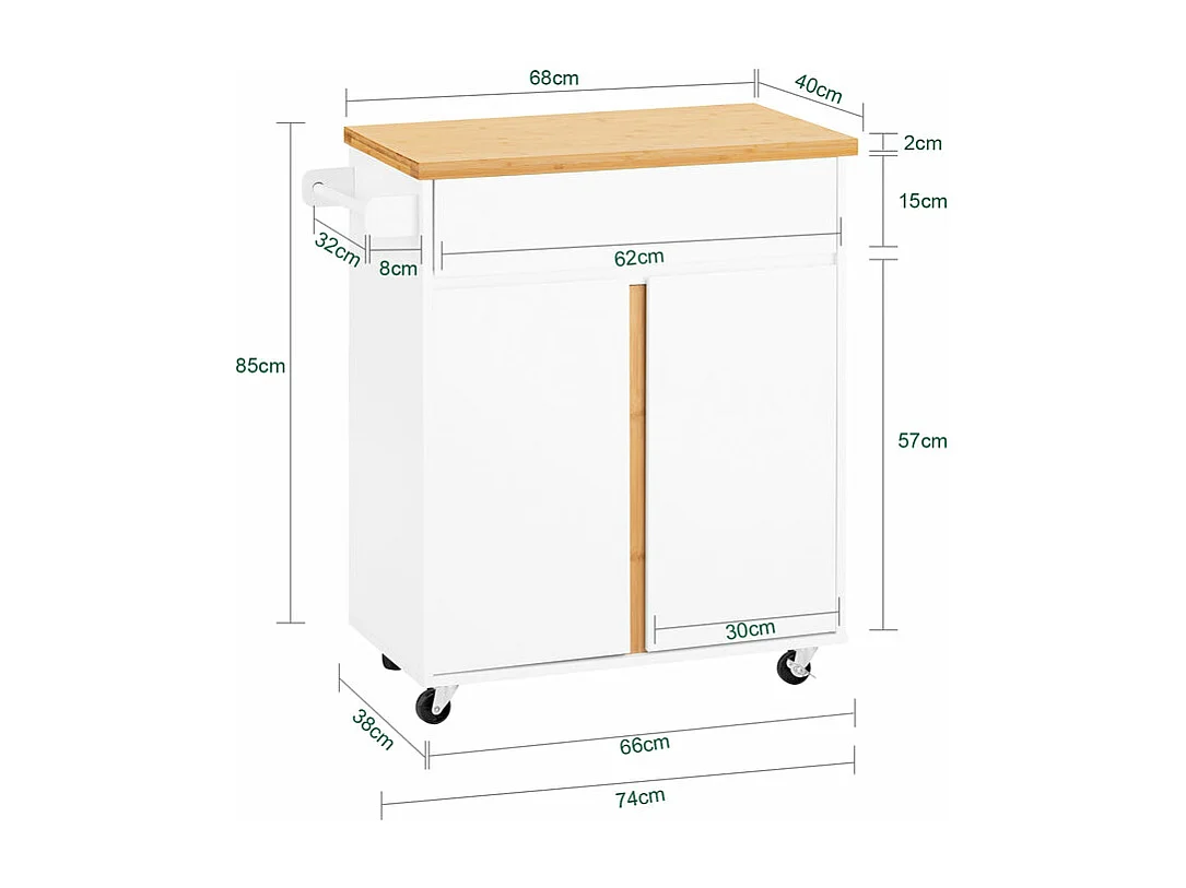 SoBuy FKW125-WN Desserte de Cuisine à roulettes îlot de Cuisine Chariot de Service avec 1 Tiroirs, 2 Portes, 4 étages à l'intérieur