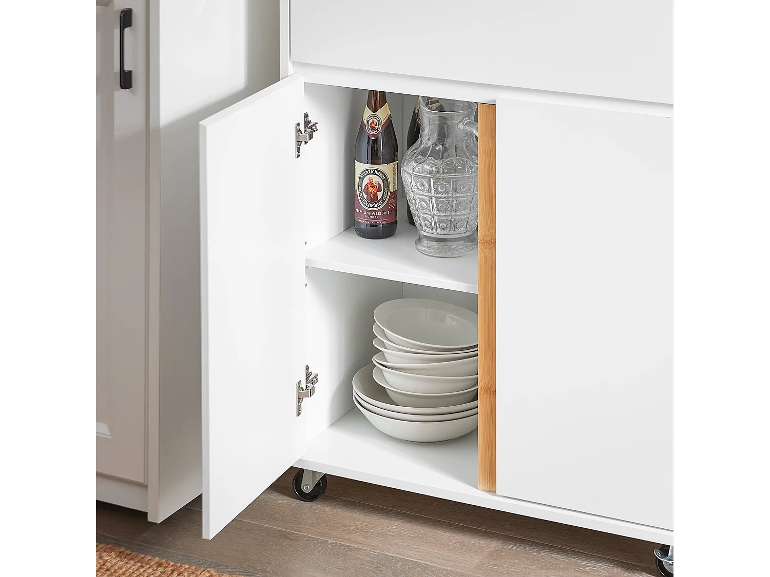 SoBuy FKW125-WN Desserte de Cuisine à roulettes îlot de Cuisine Chariot de Service avec 1 Tiroirs, 2 Portes, 4 étages à l'intérieur