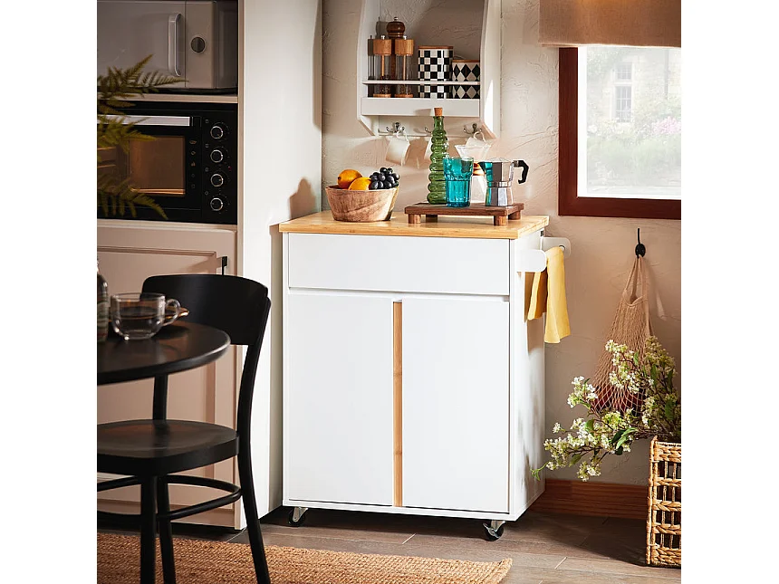 SoBuy FKW125-WN Desserte de Cuisine à roulettes îlot de Cuisine Chariot de Service avec 1 Tiroirs, 2 Portes, 4 étages à l'intérieur