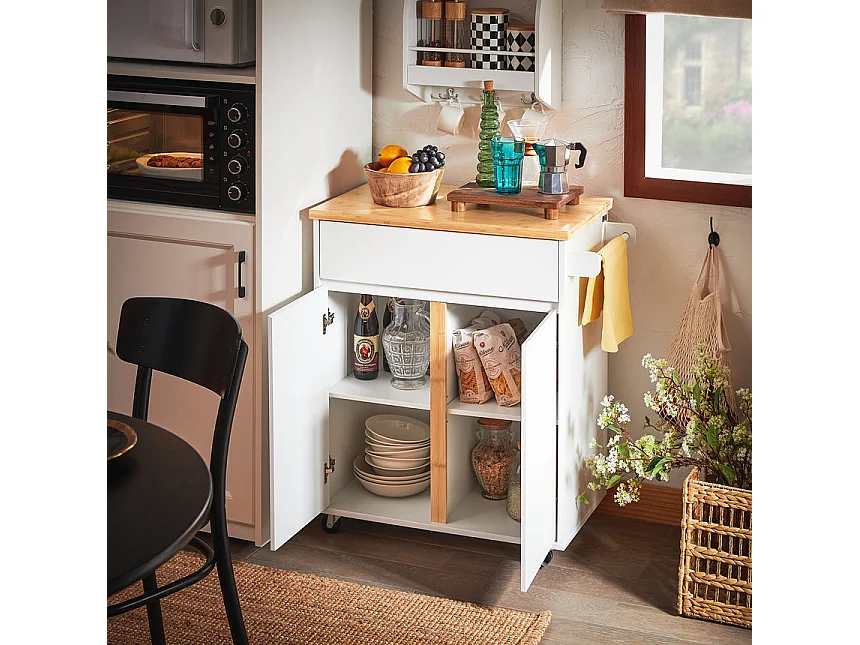 SoBuy FKW125-WN Desserte de Cuisine à roulettes îlot de Cuisine Chariot de Service avec 1 Tiroirs, 2 Portes, 4 étages à l'intérieur