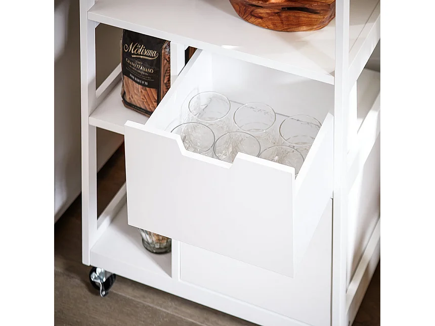 SoBuy FKW111-WN Desserte de Cuisine à roulettes îlot de Cuisine Chariot de Service Buffet avec 2 Tiroirs et 3 Etagères