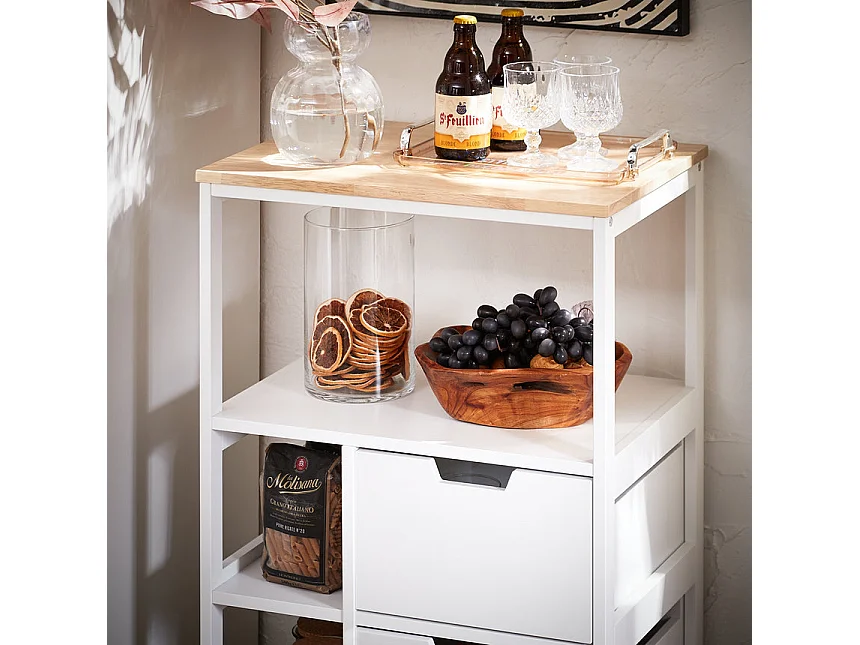 SoBuy FKW111-WN Desserte de Cuisine à roulettes îlot de Cuisine Chariot de Service Buffet avec 2 Tiroirs et 3 Etagères