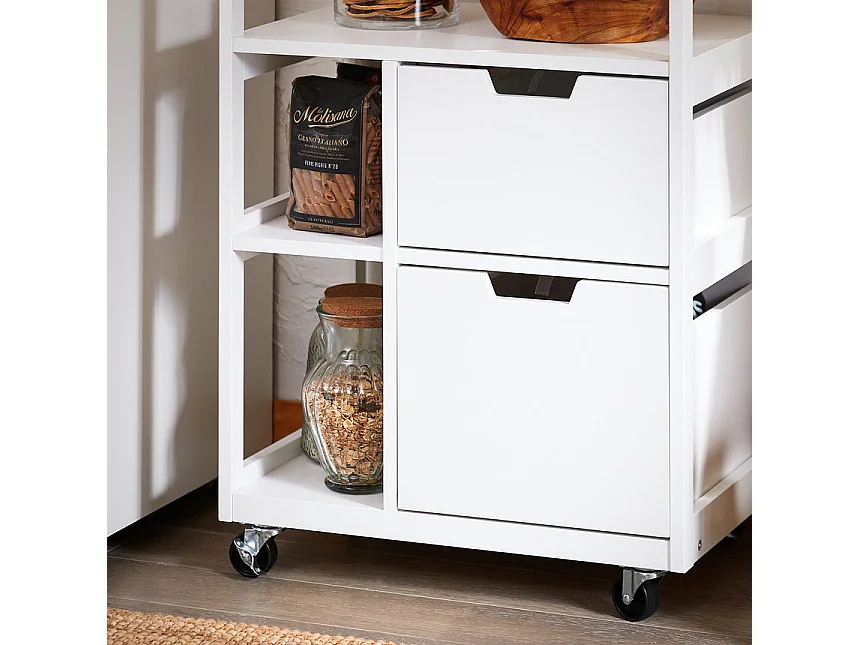 SoBuy FKW111-WN Desserte de Cuisine à roulettes îlot de Cuisine Chariot de Service Buffet avec 2 Tiroirs et 3 Etagères
