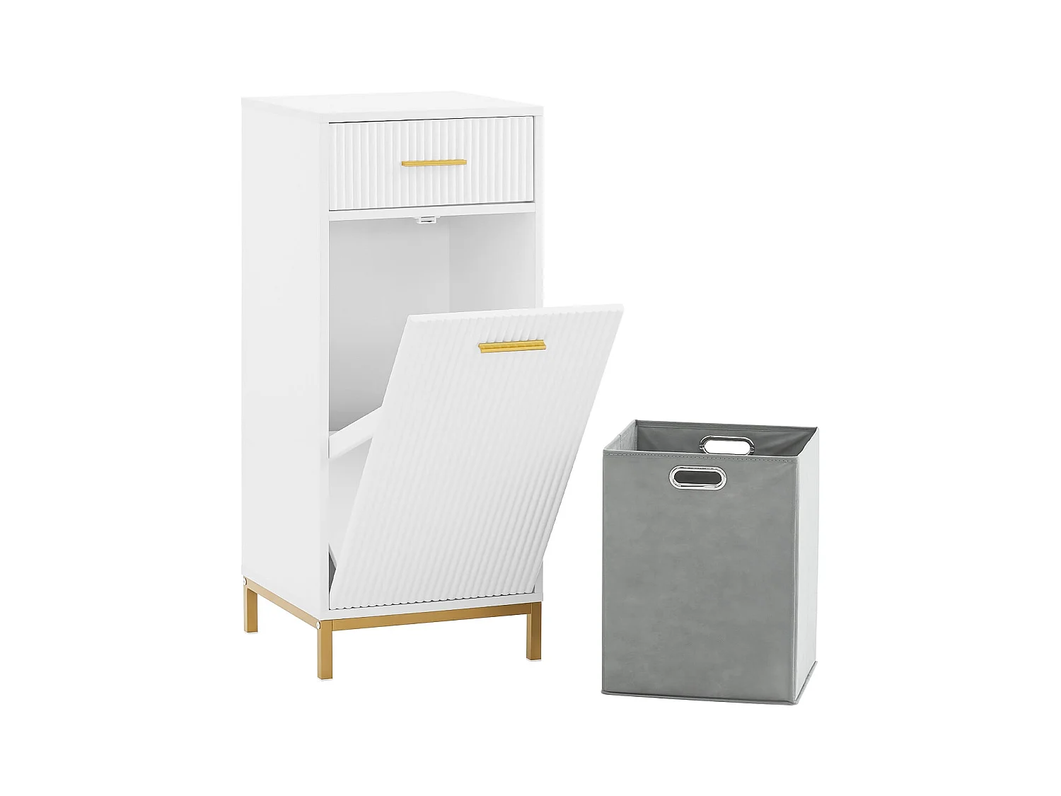 SoBuy Armoire à linge, Meuble Bas de Salle de Bain avec 1 Tiroir et 1 Panier à Linge Amovible, Blanc - BZR180-W