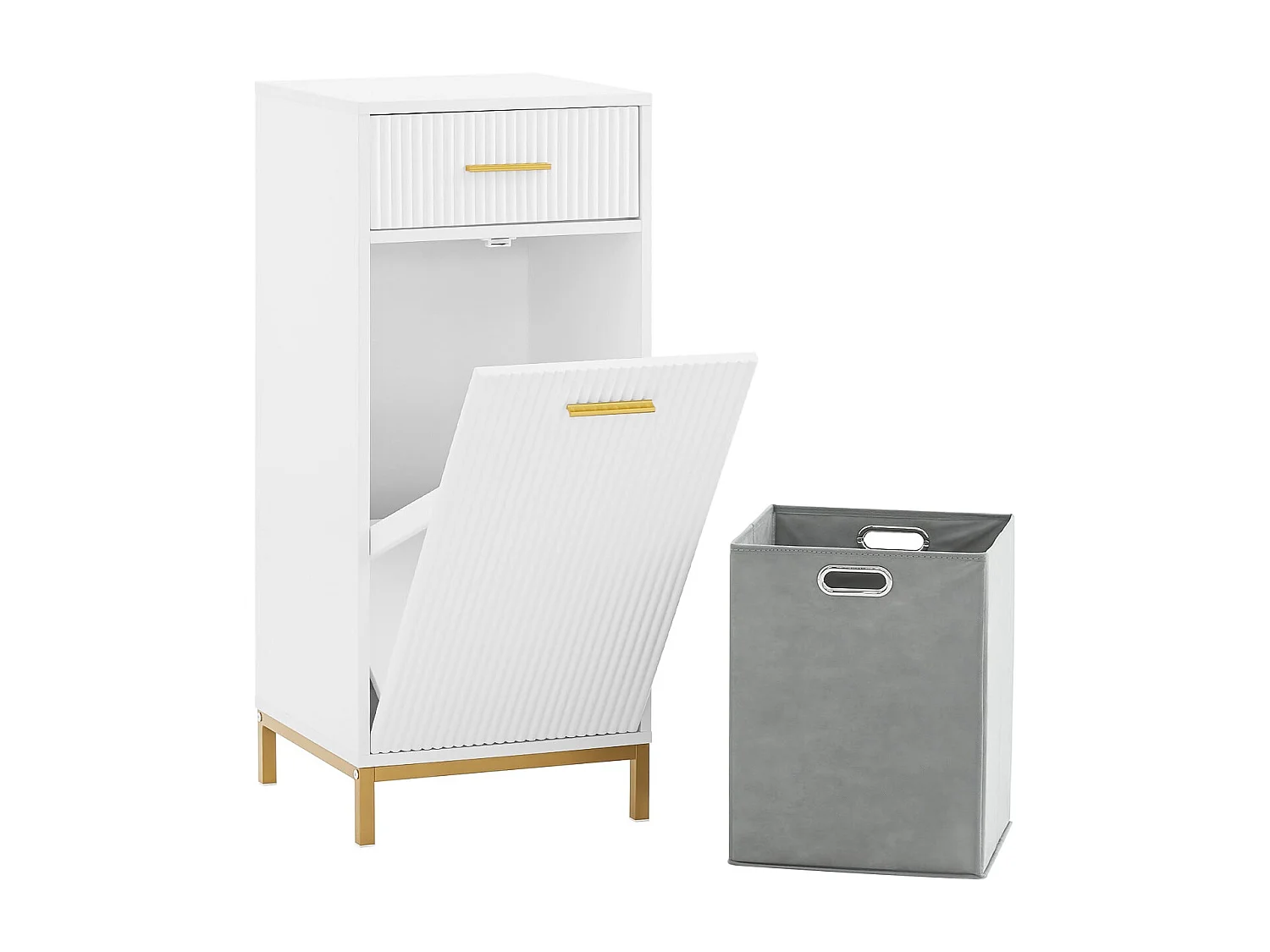 SoBuy Armoire à linge, Meuble Bas de Salle de Bain avec 1 Tiroir et 1 Panier à Linge Amovible, Blanc - BZR180-W