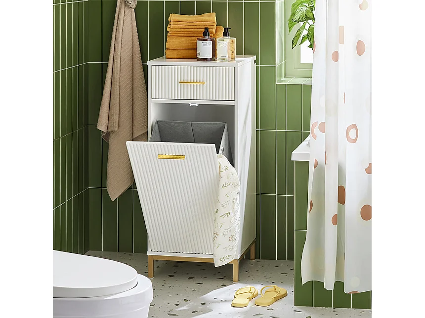 SoBuy Armoire à linge, Meuble Bas de Salle de Bain avec 1 Tiroir et 1 Panier à Linge Amovible, Blanc - BZR180-W