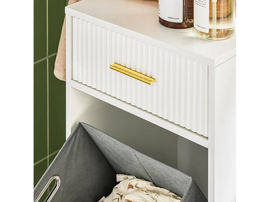 SoBuy Armoire à linge, Meuble Bas de Salle de Bain avec 1 Tiroir et 1 Panier à Linge Amovible, Blanc - BZR180-W