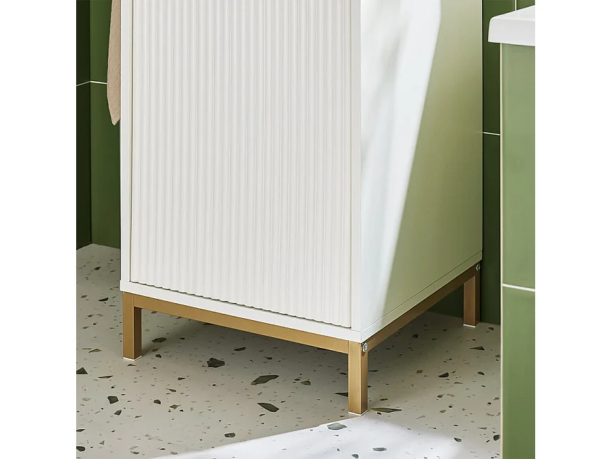 SoBuy Armoire à linge, Meuble Bas de Salle de Bain avec 1 Tiroir et 1 Panier à Linge Amovible, Blanc - BZR180-W