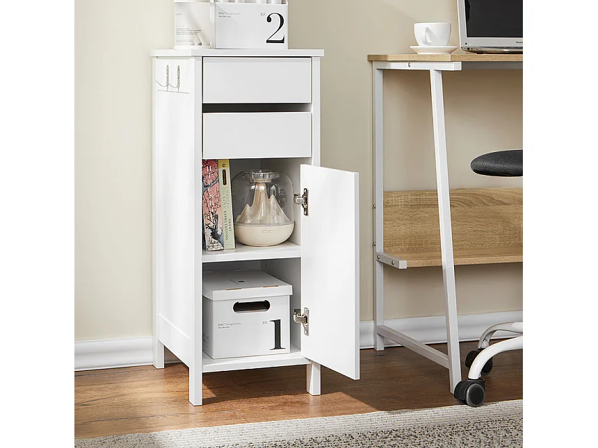 SoBuy FWT108-W Caisson de Bureau, Organiseur Bureau, Meuble de Rangement, Bout de Canapé, Table de Chevet, Armoire Rangement à 2 Tiroirs et 1 Porte, Blanc