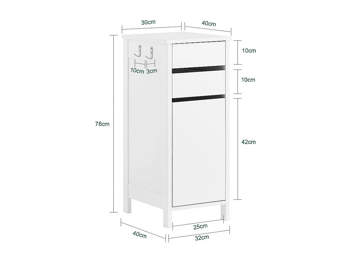 SoBuy FWT108-W Caisson de Bureau, Organiseur Bureau, Meuble de Rangement, Bout de Canapé, Table de Chevet, Armoire Rangement à 2 Tiroirs et 1 Porte, Blanc