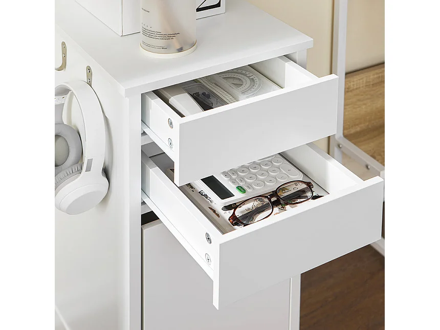 SoBuy FWT108-W Caisson de Bureau, Organiseur Bureau, Meuble de Rangement, Bout de Canapé, Table de Chevet, Armoire Rangement à 2 Tiroirs et 1 Porte, Blanc