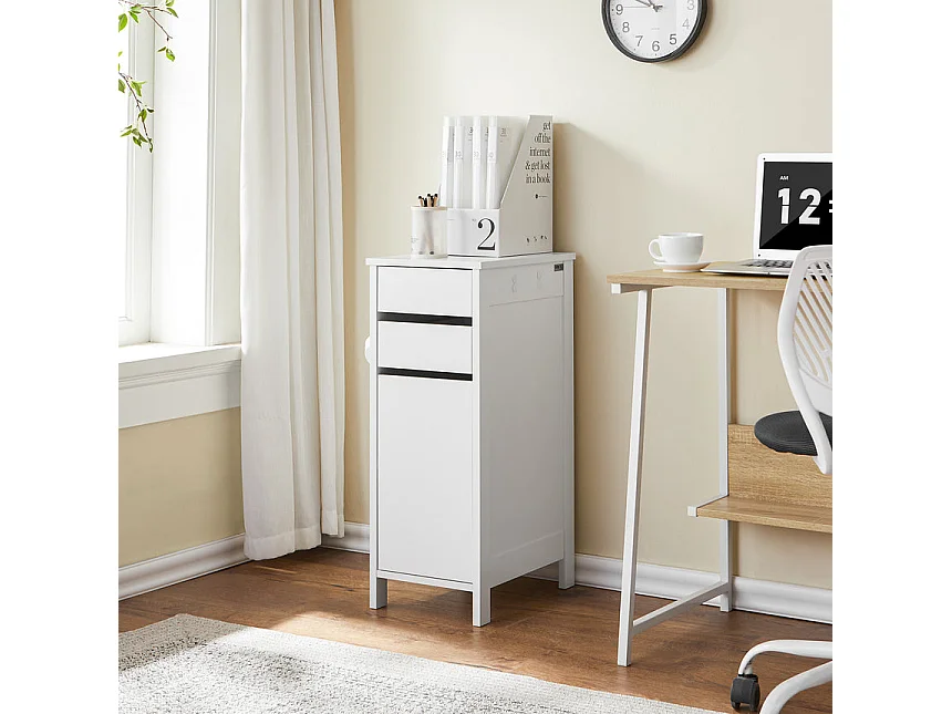 SoBuy FWT108-W Caisson de Bureau, Organiseur Bureau, Meuble de Rangement, Bout de Canapé, Table de Chevet, Armoire Rangement à 2 Tiroirs et 1 Porte, Blanc