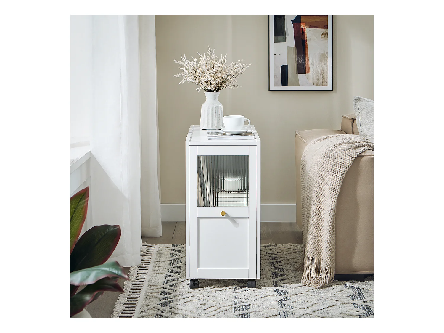 SoBuy Bout de Canapé Table de Chevet avec 1 Tiroir et 2 Portes, L31xP70xH60cm, Blanc FBT150-W