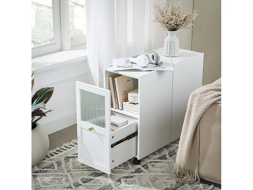 SoBuy Bout de Canapé Table de Chevet avec 1 Tiroir et 2 Portes, L31xP70xH60cm, Blanc FBT150-W