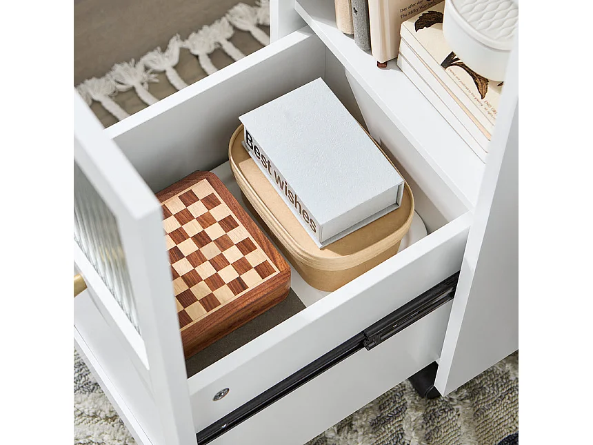 SoBuy Bout de Canapé Table de Chevet avec 1 Tiroir et 2 Portes, L31xP70xH60cm, Blanc FBT150-W