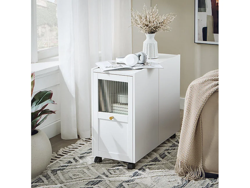 SoBuy Bout de Canapé Table de Chevet avec 1 Tiroir et 2 Portes, L31xP70xH60cm, Blanc FBT150-W