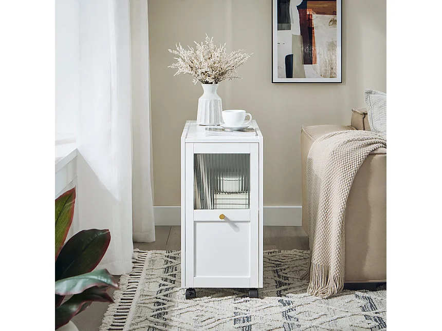 SoBuy Bout de Canapé Table de Chevet avec 1 Tiroir et 2 Portes, L31xP70xH60cm, Blanc FBT150-W