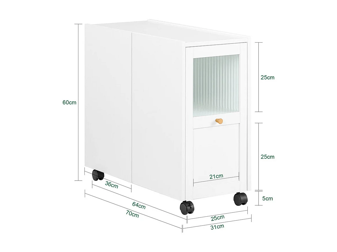 SoBuy Bout de Canapé Table de Chevet avec 1 Tiroir et 2 Portes, L31xP70xH60cm, Blanc FBT150-W