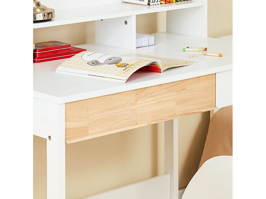 SoBuy Bureau Informatique, Bureau d'Ordinateur, Table d’Étude à Domicile avec 1 Étagère et 2 Tiroirs pour Bureau, Salon, Chambre FWT106-W