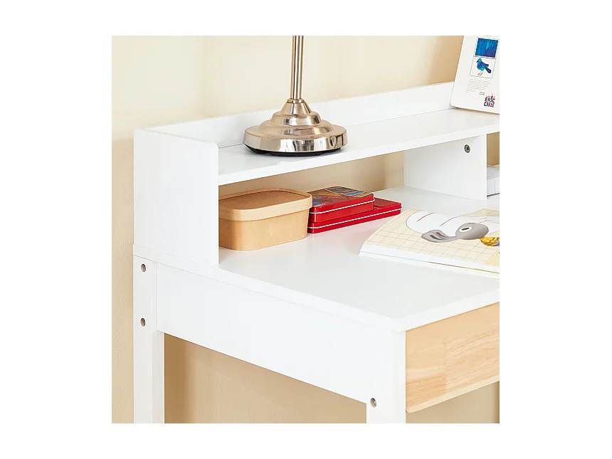 SoBuy Bureau Informatique, Bureau d'Ordinateur, Table d’Étude à Domicile avec 1 Étagère et 2 Tiroirs pour Bureau, Salon, Chambre FWT106-W