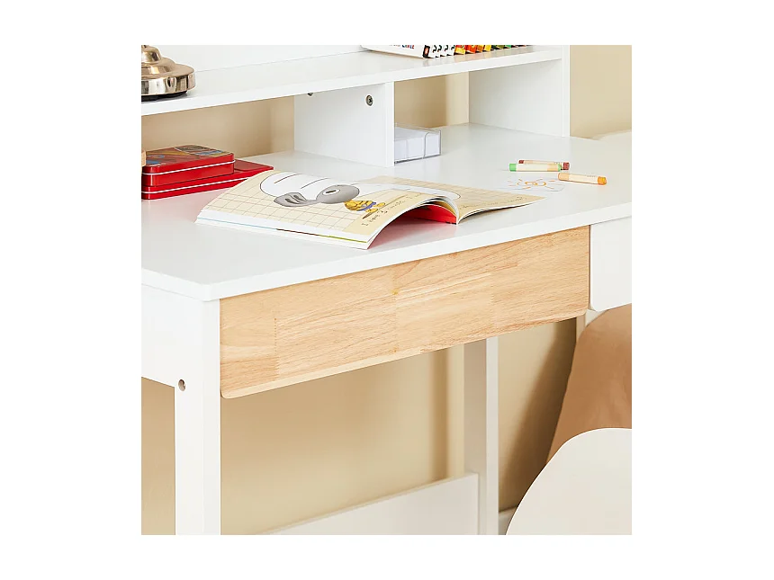 SoBuy Bureau Informatique, Bureau d'Ordinateur, Table d’Étude à Domicile avec 1 Étagère et 2 Tiroirs pour Bureau, Salon, Chambre FWT106-W