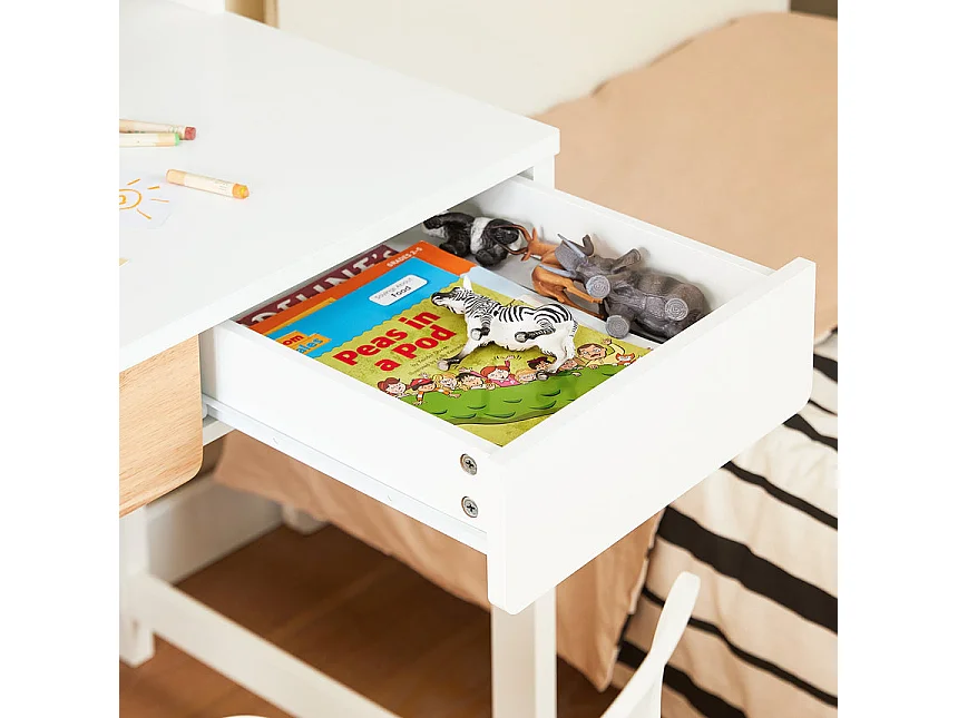 SoBuy Bureau Informatique, Bureau d'Ordinateur, Table d’Étude à Domicile avec 1 Étagère et 2 Tiroirs pour Bureau, Salon, Chambre FWT106-W